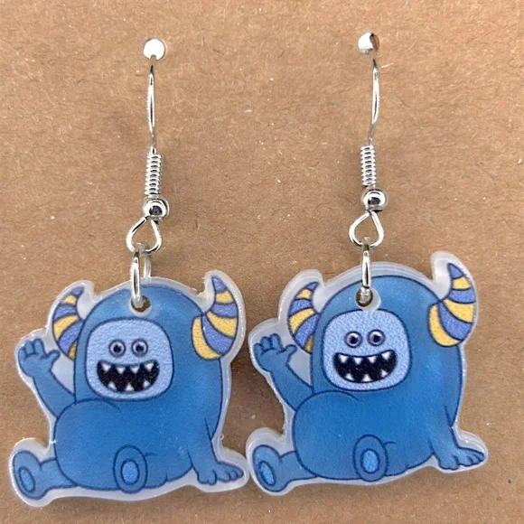 Acrylic Blue Fun Monster Dangle Earrings Fashion Jewelry - Picture 1 of 2